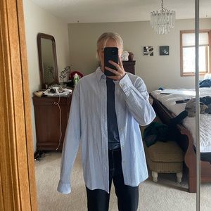100% cotton seersucker blue&white button down. selected homme brand Nordstrom